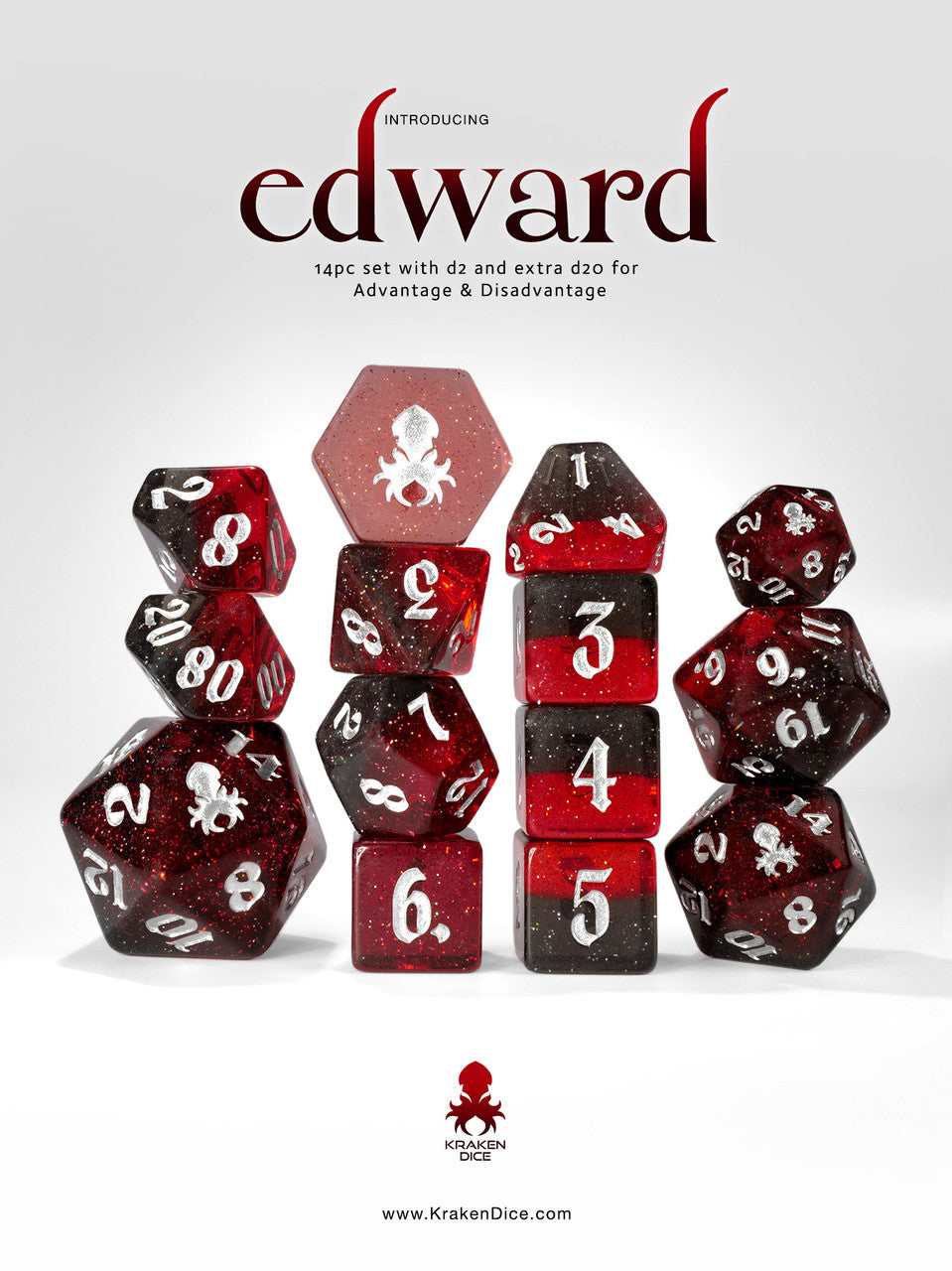 Edward 14pc - Limited Run - Silver Ink Dice Set